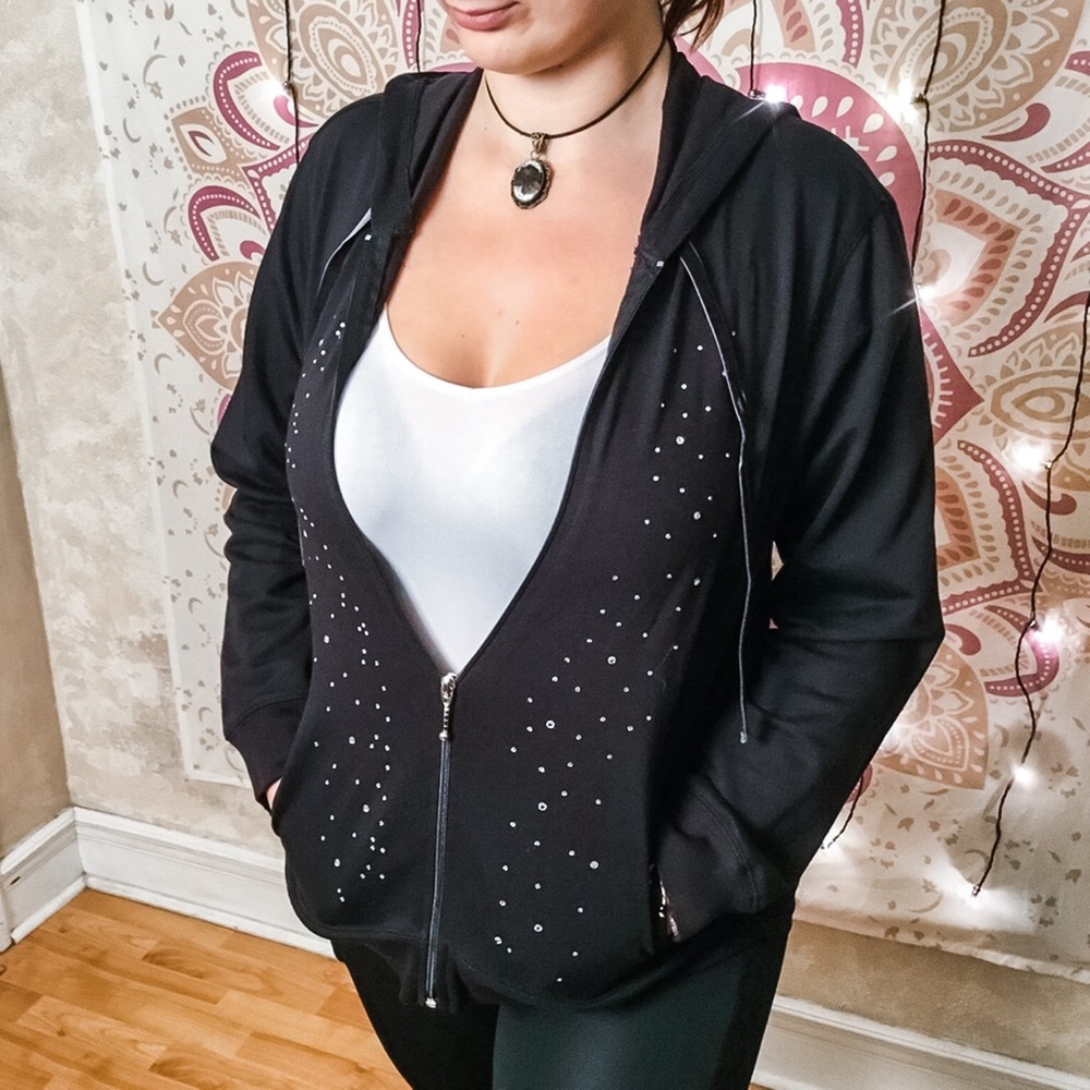 Silverwear NY Crystal Accent Hoodie Zip  Black